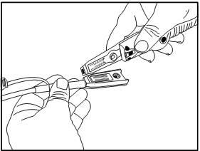 Figure 4 illustrates inserting connector tab into distal end of the handle